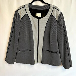 Sejour Black White Checkered Zipper Front Career Blazer Stretch Jacket Size 22W